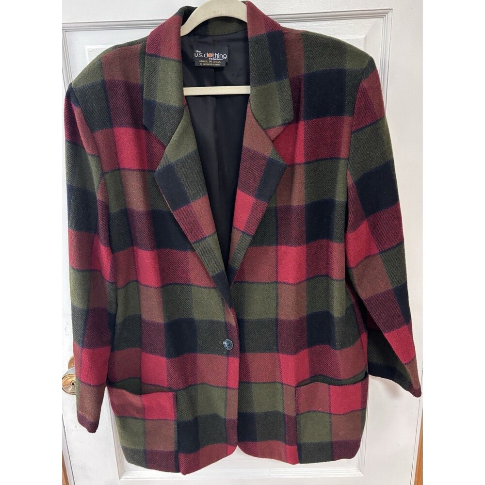 Vintage Wool blend  Blazer Shoulder Pads Size 15/16 Red Green Black